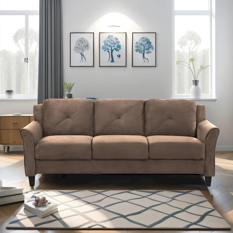 Canapé 3 places 74,9 en polyester avec cadre en bois, coussin en éponge haute élasticité