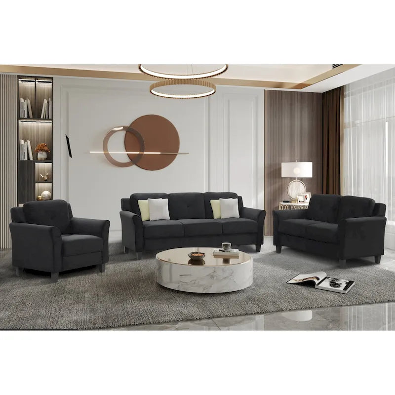 Canapé 3 places 74,9 en polyester avec cadre en bois, coussin en éponge haute élasticité