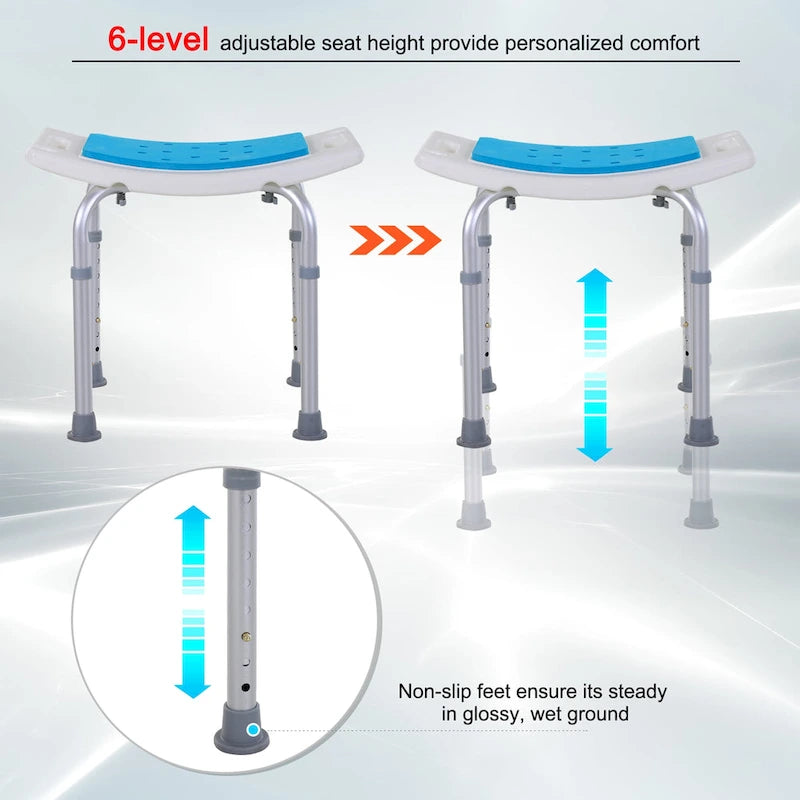 Chaise de douche incurvée réglable à 6 niveaux, tabouret de bain antidérapant pour personnes âgées, blessées et femmes enceintes