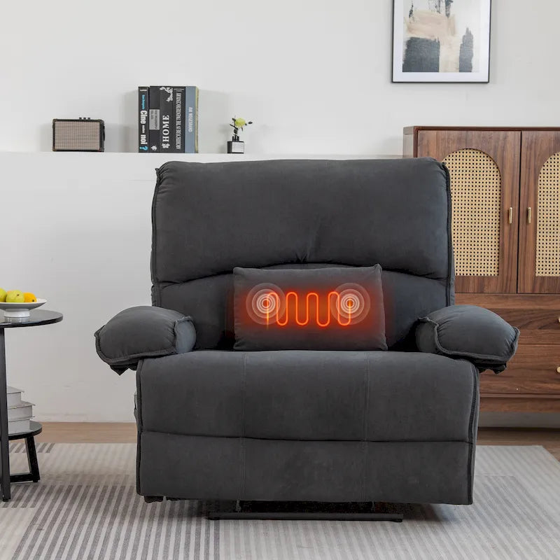 Fauteuil inclinable en velours surdimensionné avec massage, chauffage, oreiller lombaire
