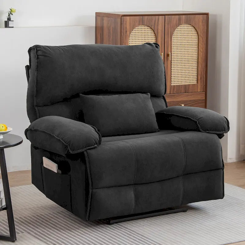 Fauteuil inclinable en velours surdimensionné avec massage, chauffage, oreiller lombaire