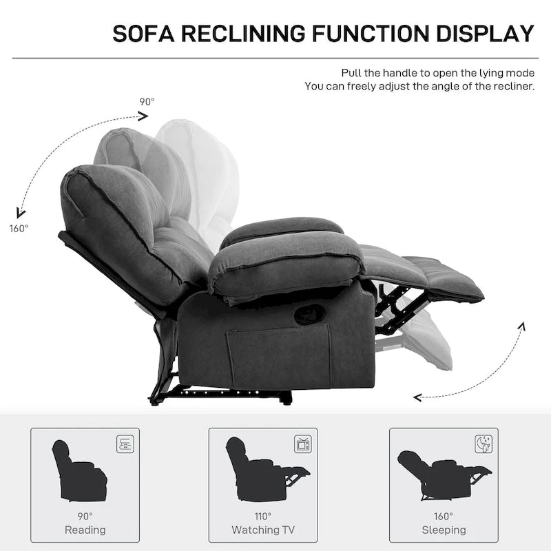 Fauteuil inclinable en velours surdimensionné avec massage, chauffage, oreiller lombaire