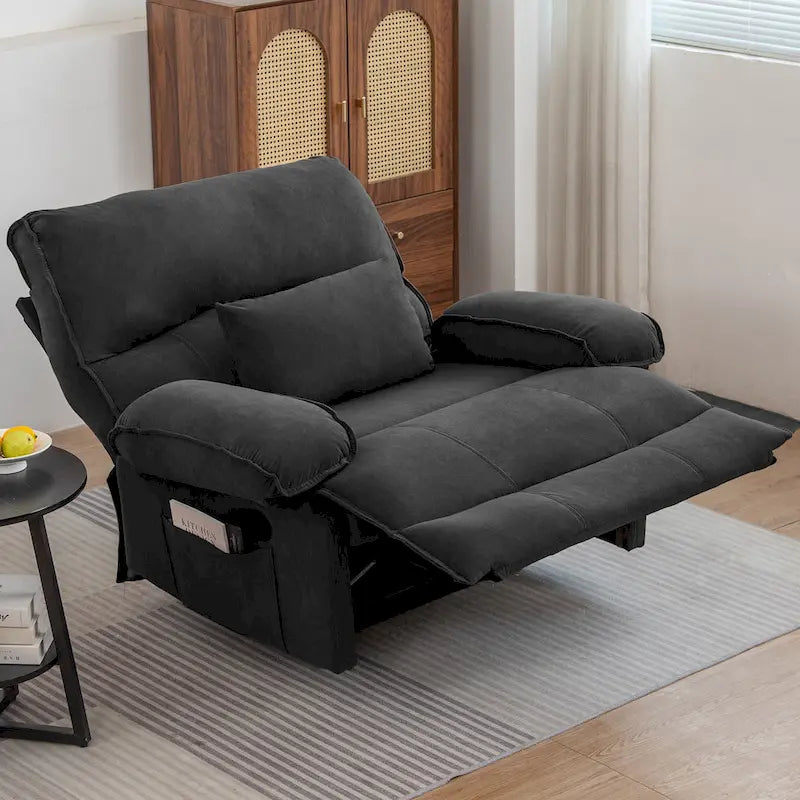 Fauteuil inclinable en velours surdimensionné avec massage, chauffage, oreiller lombaire