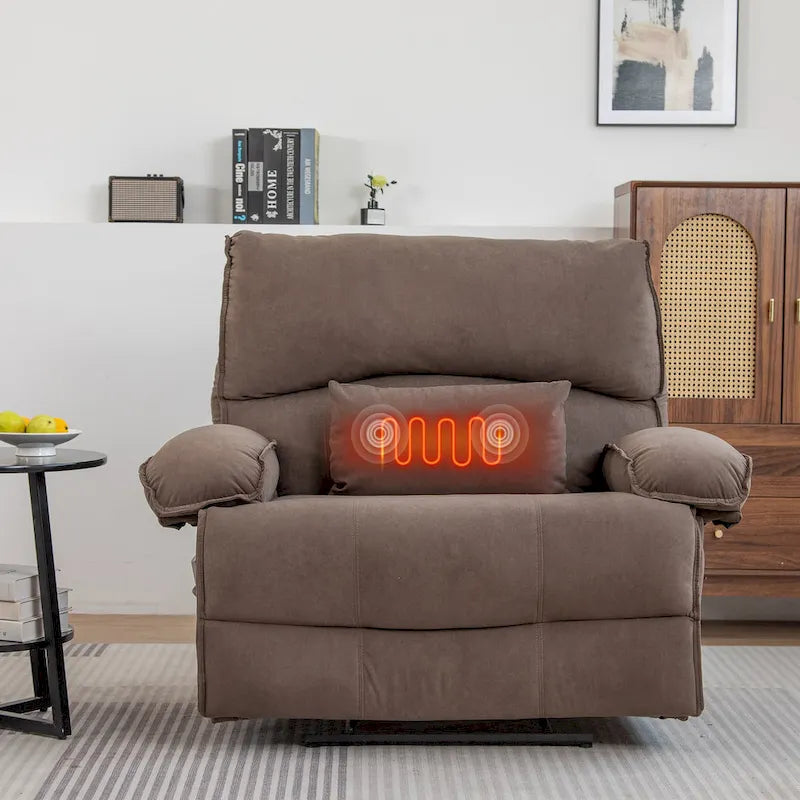 Fauteuil inclinable en velours surdimensionné avec massage, chauffage, oreiller lombaire