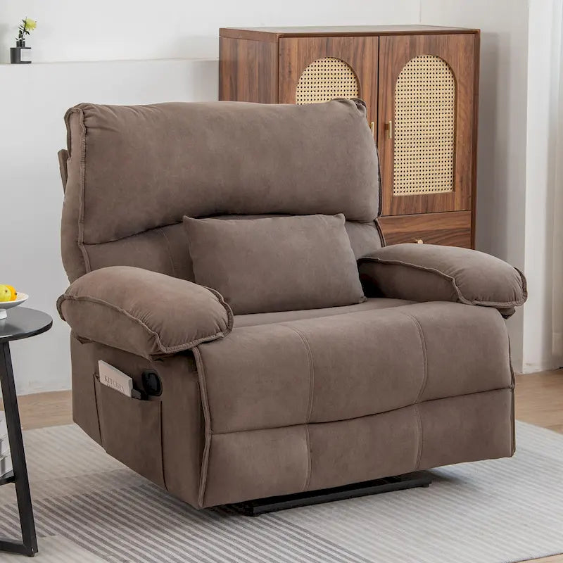 Fauteuil inclinable en velours surdimensionné avec massage, chauffage, oreiller lombaire