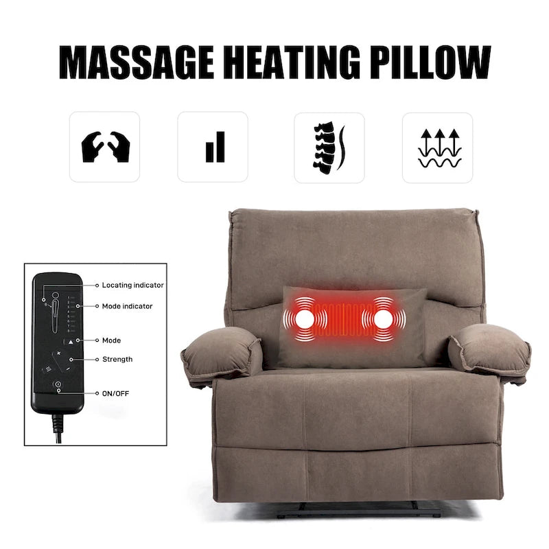 Fauteuil inclinable en velours surdimensionné avec massage, chauffage, oreiller lombaire