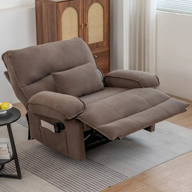 Fauteuil inclinable en velours surdimensionné avec massage, chauffage, oreiller lombaire