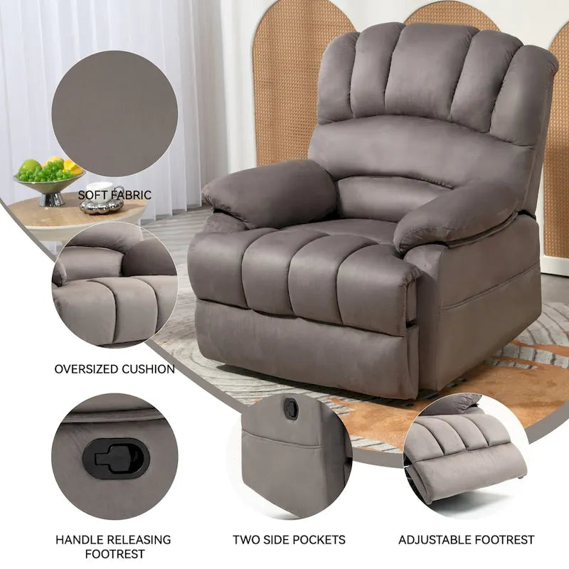 Grand fauteuil inclinable manuel en tissu pour salon