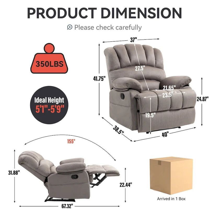 Grand fauteuil inclinable manuel en tissu pour salon