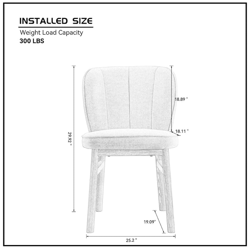 Lot de 2 chaises de salle à manger sans accoudoirs modernes avec cadre en bois et assise rembourrée, adaptées à la cuisine, au salon et au restaurant