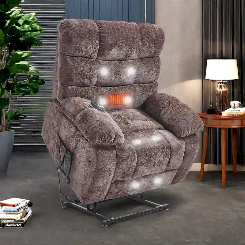 Fauteuil inclinable électrique surdimensionné en chenille avec massage et chauffage lombaire, port de charge, position allongée à 180°