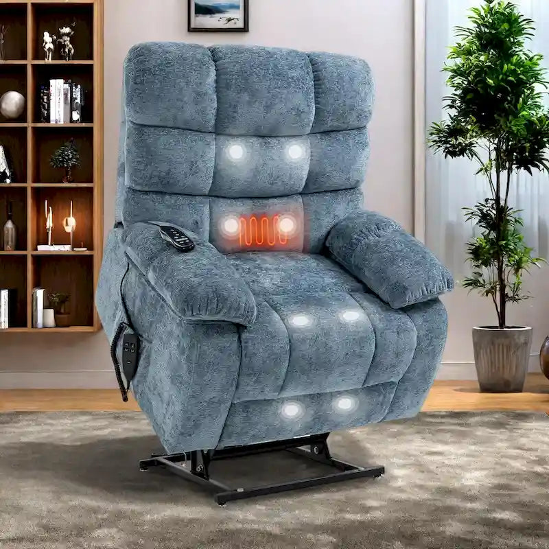 Fauteuil inclinable électrique surdimensionné en chenille avec massage et chauffage lombaire, port de charge, position allongée à 180°