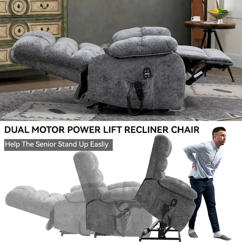 Fauteuil inclinable électrique surdimensionné en chenille avec massage et chauffage lombaire, port de charge, position allongée à 180°
