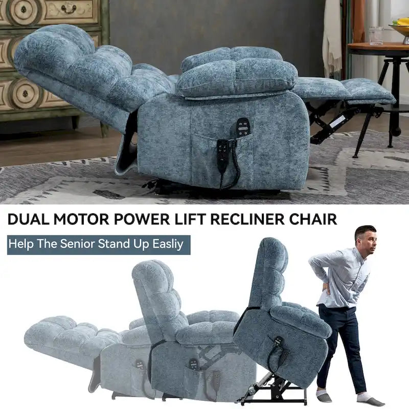 Fauteuil inclinable électrique surdimensionné en chenille avec massage et chauffage lombaire, port de charge, position allongée à 180°