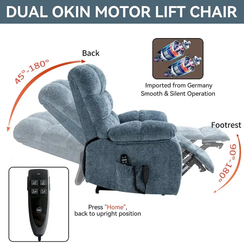 Fauteuil inclinable électrique surdimensionné en chenille avec massage et chauffage lombaire, port de charge, position allongée à 180°