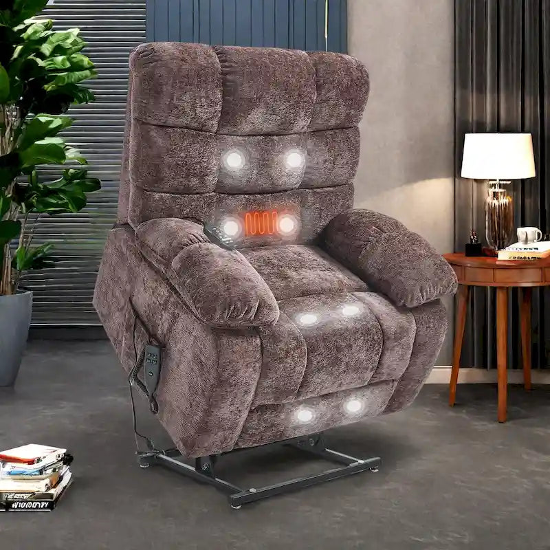 Fauteuil inclinable électrique surdimensionné en chenille avec massage et chauffage lombaire, port de charge, position allongée à 180°