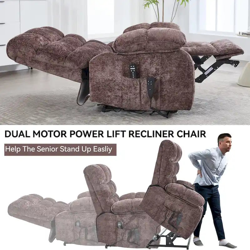 Fauteuil inclinable électrique surdimensionné en chenille avec massage et chauffage lombaire, port de charge, position allongée à 180°