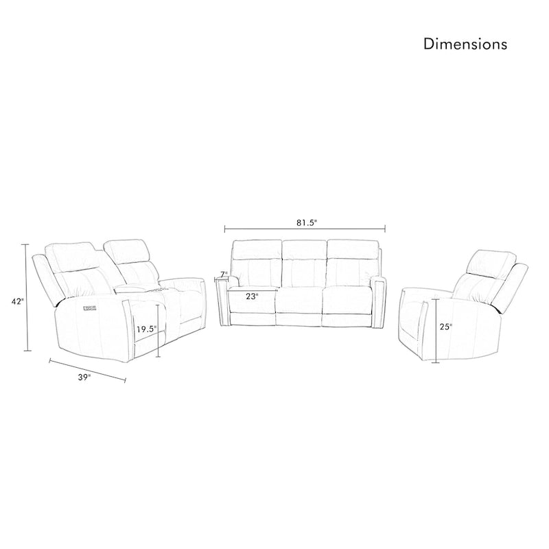 Ensemble de canapé inclinable électrique 3 pièces en cuir véritable avec appuie-tête électrique et port USB et USB-C, zéro gravité