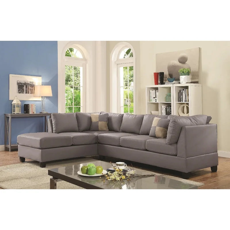 Canapé sectionnel réversible 4 places en similicuir avec coussins décoratifs - 111 - Gris