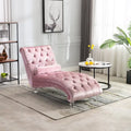 Chaise longue capitonnée en velours, fauteuil inclinable ergonomique en forme de S avec oreiller, clous décoratifs et pieds en acrylique pour utilisation intérieure