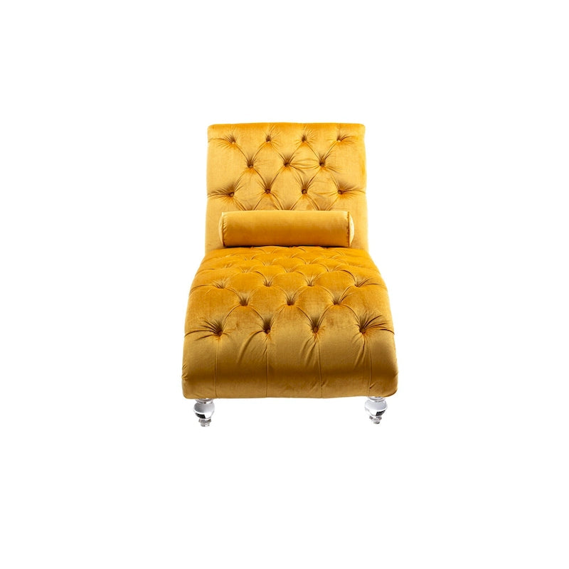 Chaise longue capitonnée en velours, fauteuil inclinable ergonomique en forme de S avec oreiller, clous décoratifs et pieds en acrylique pour utilisation intérieure