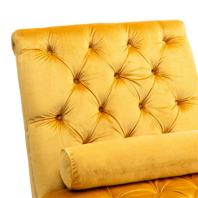 Chaise longue capitonnée en velours, fauteuil inclinable ergonomique en forme de S avec oreiller, clous décoratifs et pieds en acrylique pour utilisation intérieure