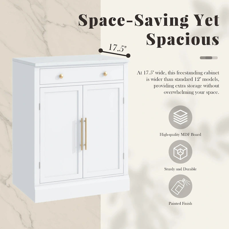 Meuble de cuisine avec tiroir, Buffet avec 2 étagères à portes, Armoire de rangement en bois avec étagères réglables