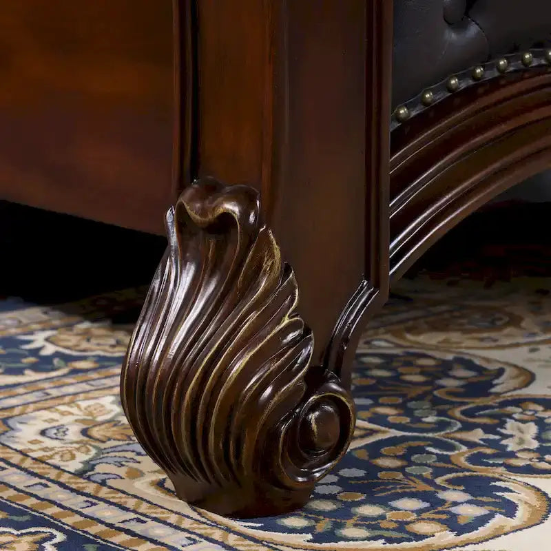 Lit à panneaux quatre-poteaux Eugène en similicuir touffeté à boutons, de style traditionnel