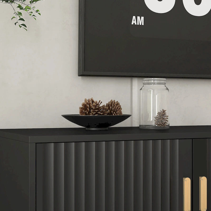 Meuble TV 65" noir de style mi-century avec lumières LED et rangement pour TV jusqu'à 60"