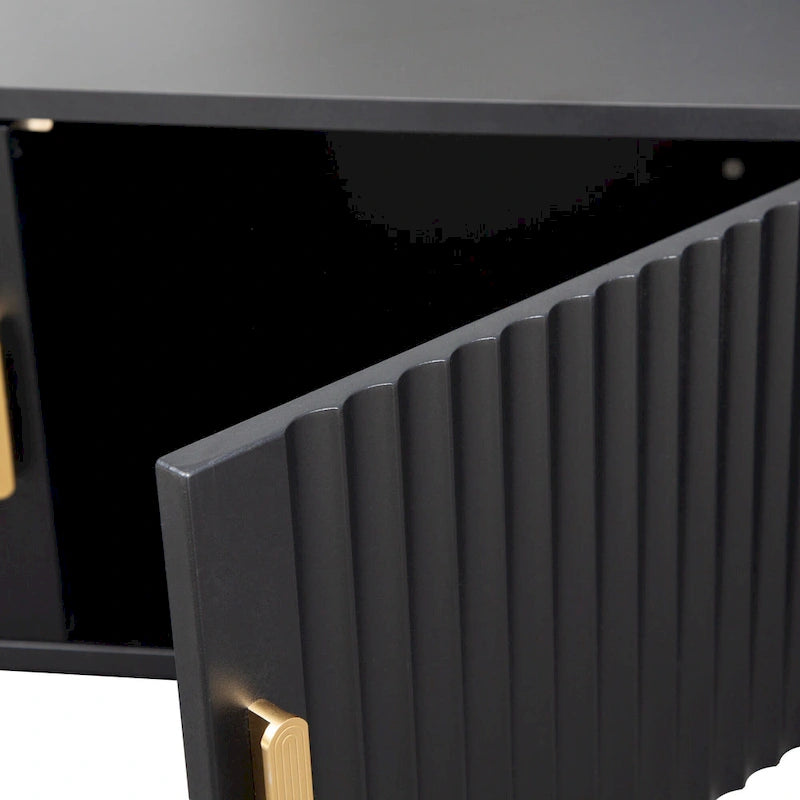 Meuble TV 65" noir de style mi-century avec lumières LED et rangement pour TV jusqu'à 60"