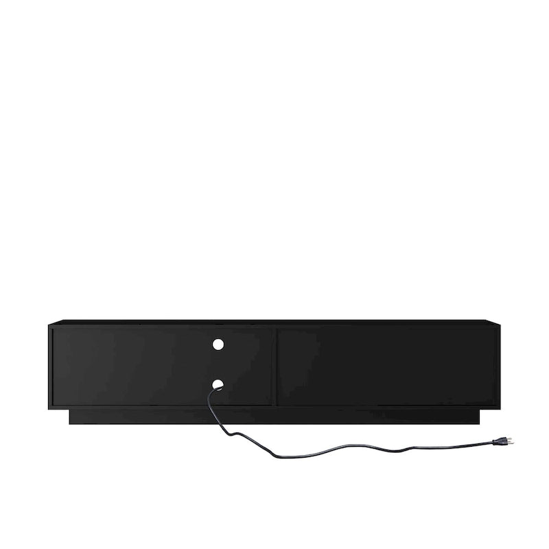 Meuble TV 65" noir de style mi-century avec lumières LED et rangement pour TV jusqu'à 60"