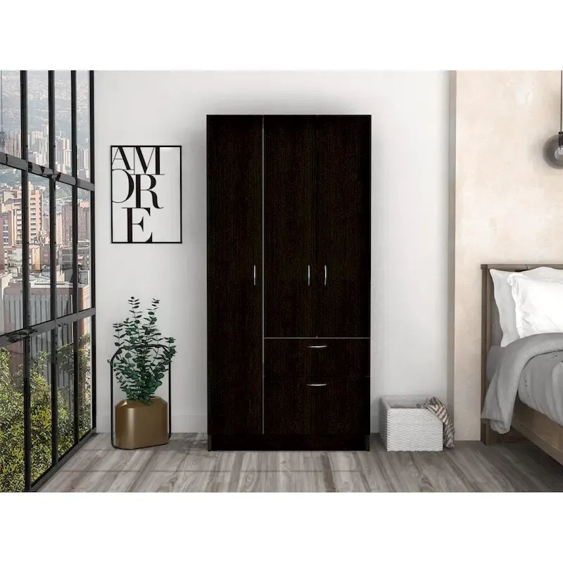 32.2 Armoire double moderne avec cinq étagères et un tiroir pour chambre à coucher