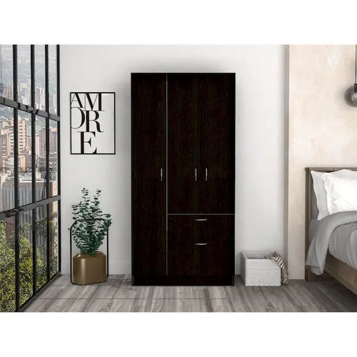 32.2 Modern Double-door Armoire with Five Shelves and One Drawer for Bedroom