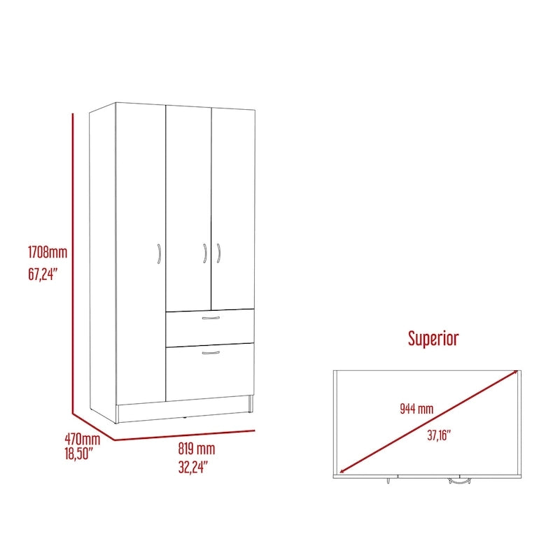 32.2 Armoire double moderne avec cinq étagères et un tiroir pour chambre à coucher