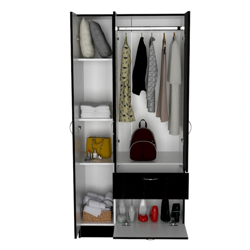 32.2 Armoire double moderne avec cinq étagères et un tiroir pour chambre à coucher