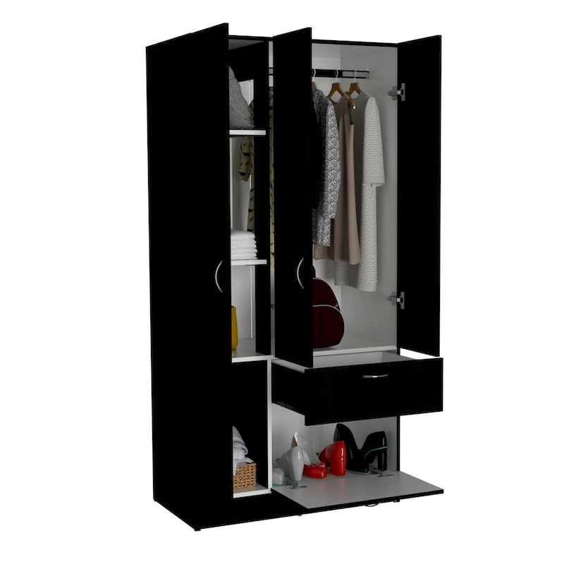 32.2 Armoire double moderne avec cinq étagères et un tiroir pour chambre à coucher