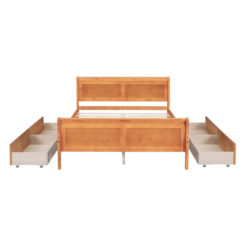 Lit plateforme en pin massif avec 4 tiroirs et design