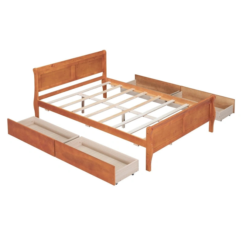 Lit plateforme en pin massif avec 4 tiroirs et design