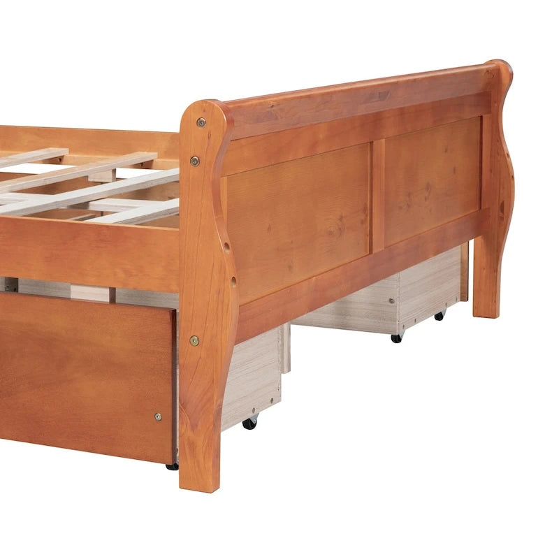 Lit plateforme en pin massif avec 4 tiroirs et design