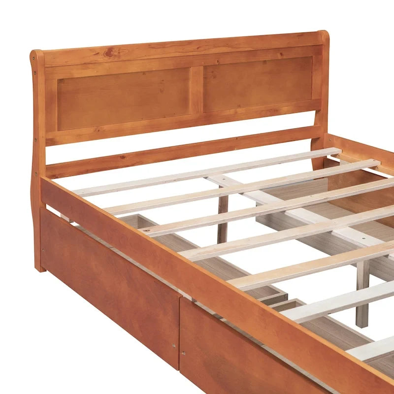 Lit plateforme en pin massif avec 4 tiroirs et design