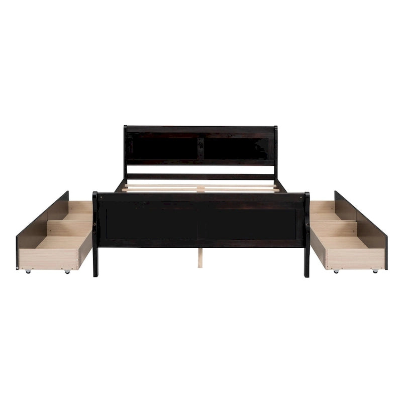 Lit plateforme en pin massif avec 4 tiroirs et design