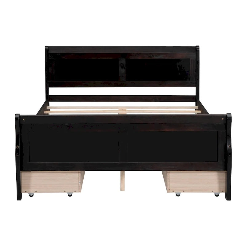Lit plateforme en pin massif avec 4 tiroirs et design