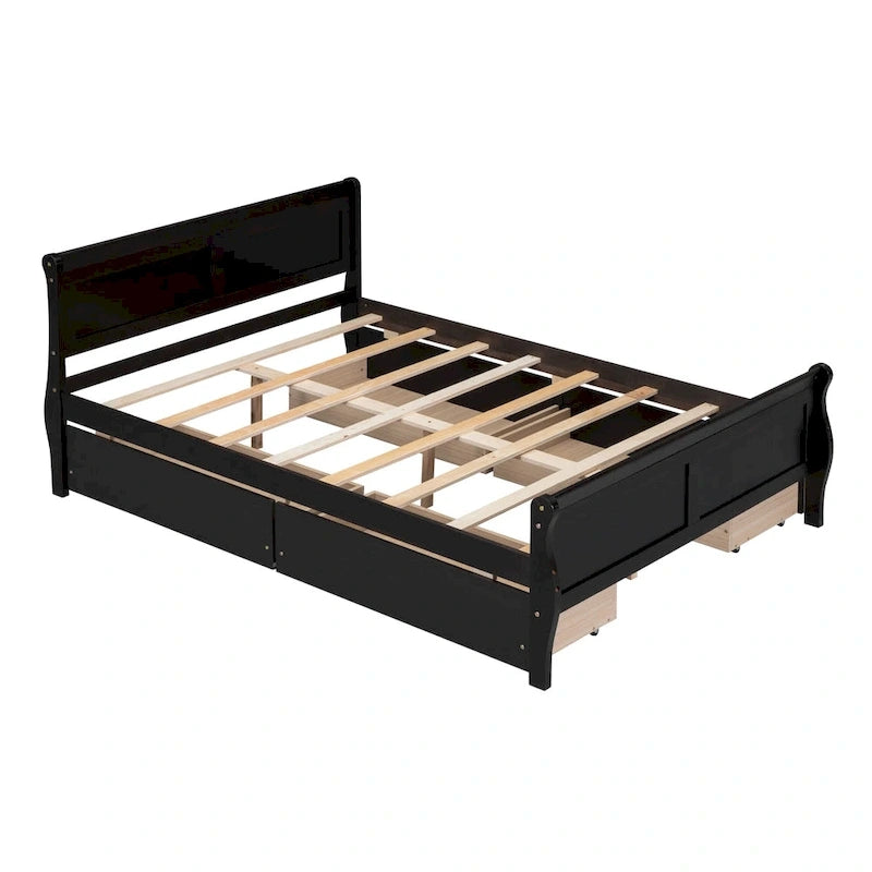 Lit plateforme en pin massif avec 4 tiroirs et design