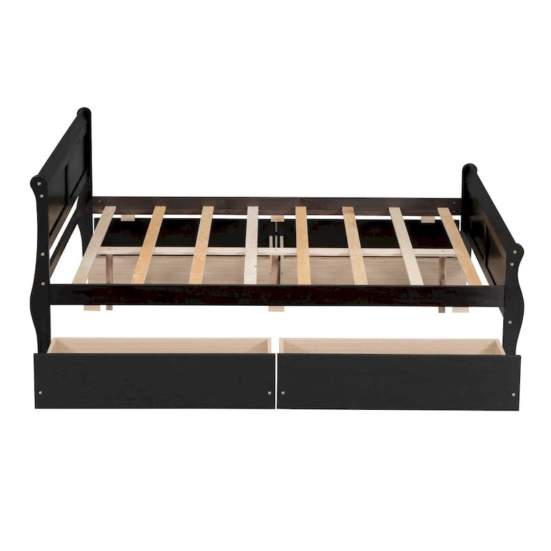 Lit plateforme en pin massif avec 4 tiroirs et design