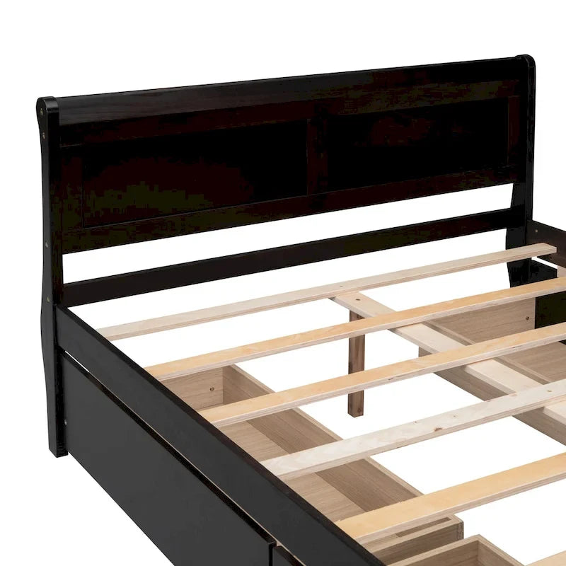 Lit plateforme en pin massif avec 4 tiroirs et design