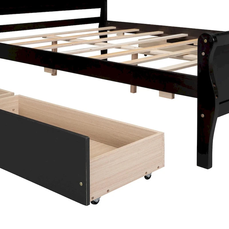 Lit plateforme en pin massif avec 4 tiroirs et design