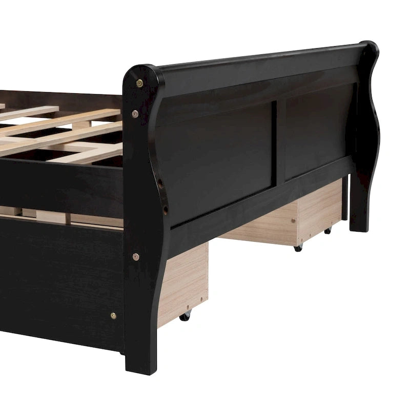 Lit plateforme en pin massif avec 4 tiroirs et design