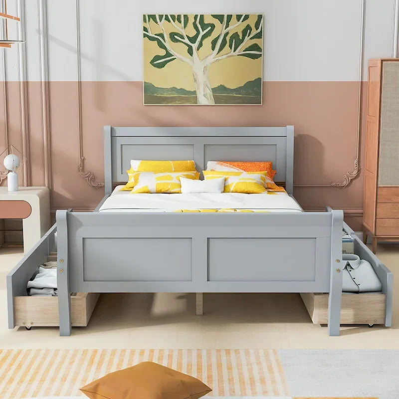 Lit plateforme en pin massif avec 4 tiroirs et design