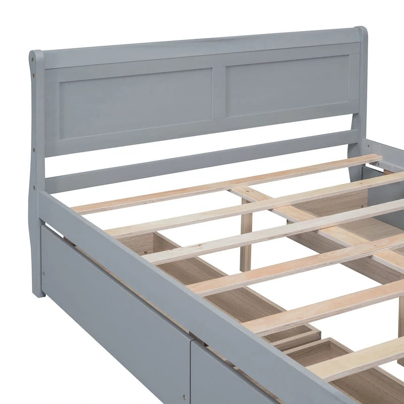 Lit plateforme en pin massif avec 4 tiroirs et design