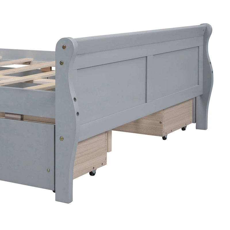 Lit plateforme en pin massif avec 4 tiroirs et design